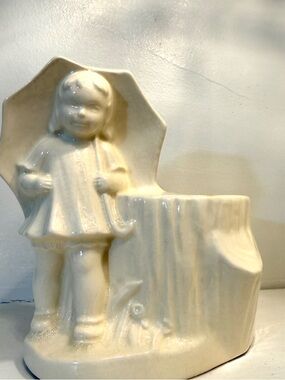 Cream Ceramic Little Girl Figurine Planter - vintage